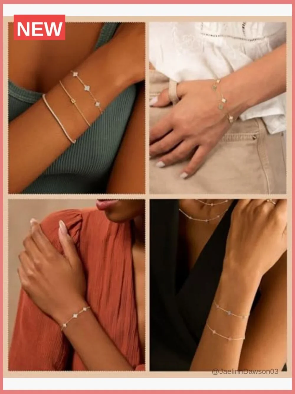Dainty Four Leaf Clover Bracelet 14K Gold Plated Birthstone Stackable